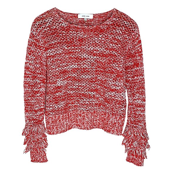 John + Jenn Sweaters - John + Jenn Marled Fringe-Cuff Open Knit Sweater